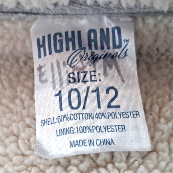 Youth Sherpa Lined Zip Hoodie, Highland Originals, Heather Grey sz 10/12 - Picture 4 of 4